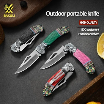 Мини-складной нож BAKULI для самообороны, портативный нож для улицы, нож для фруктов, походный нож, изысканный нож из нержавеющей стали