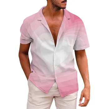 Мужская повседневная рубашка с принтом на День Святого Валентина С коротким рукавом и принтом Camisa Social dress shirt slim fit Art 3d Digital Print