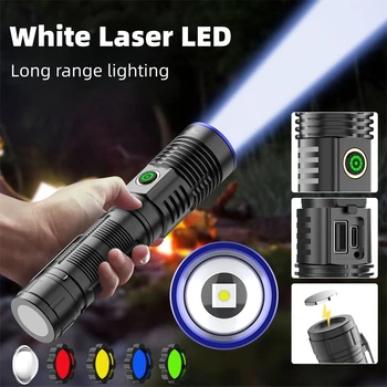 Новый белый Лазерный светодиодный мощный фонарик Long Shot 1500m Torch Type-c Перезаряжаемые вспышки Zoom 18650 Тактический фонарь