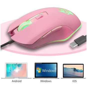 Проводная Мышь USB Type-C, Красочная Светящаяся Игровая Мышь, Новая Милая Мышь Kaqiu, Оптическая Мышь, Ослепительная Геймерская Милая Мышь