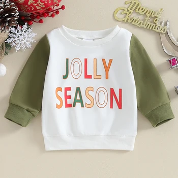 Рождественский наряд для маленьких девочек и мальчиков, толстовка с круглым вырезом, Цветной блок, Свитера Оверсайз, Рубашки, Осенняя одежда