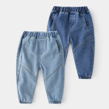 Свободные джинсы Для маленьких мальчиков и девочек, Новые Модные Повседневные Однотонные Джинсы В Корейском стиле, Весенне-осенние Детские Джинсовые брюки для 1-7 Лет