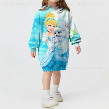Толстовка с капюшоном для девочек, платье принцессы Золушки Disney Sandy, модное вечернее платье для вечеринки в честь дня рождения с героями мультфильмов, детский спортивный стиль