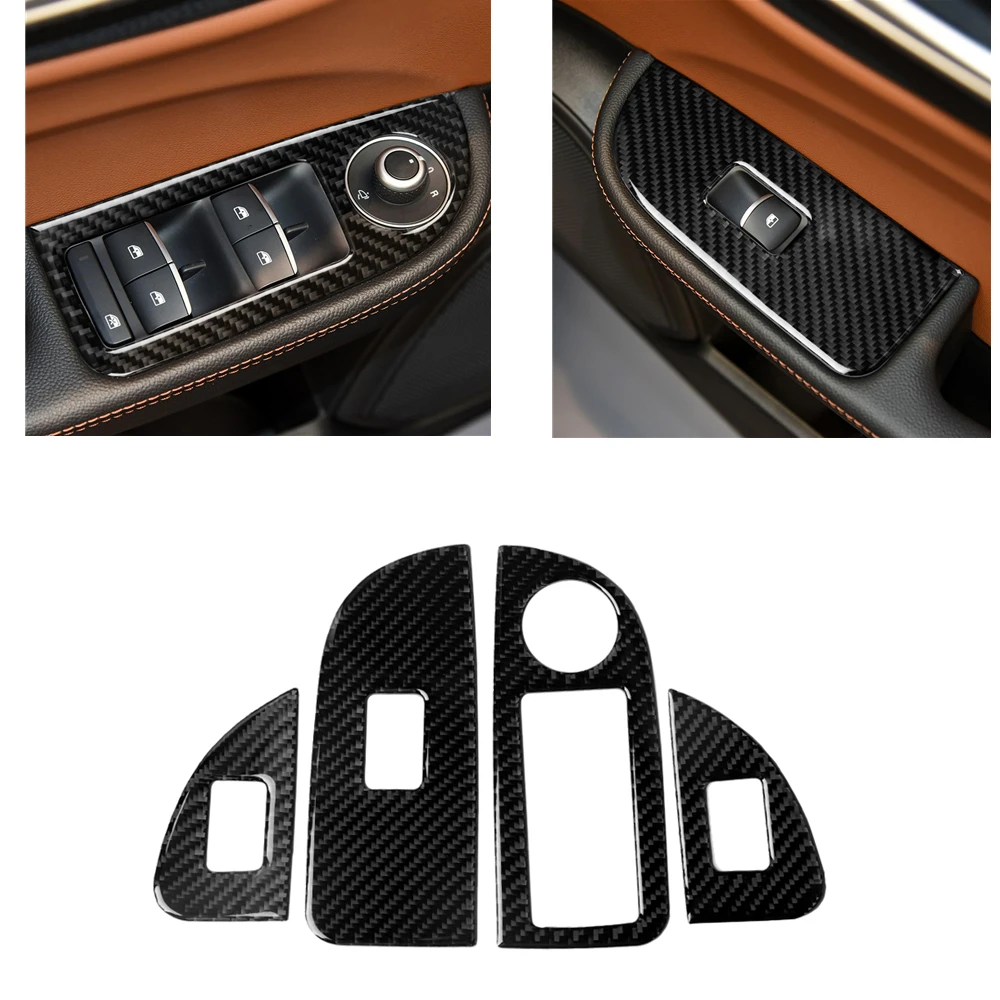 Для Alfa Romeo Giulia 2017 2018 2019 Внутренняя панель управления стеклоподъемником из углеродного волокна кнопка включения крышки наклейка декоративная отделка  - 0