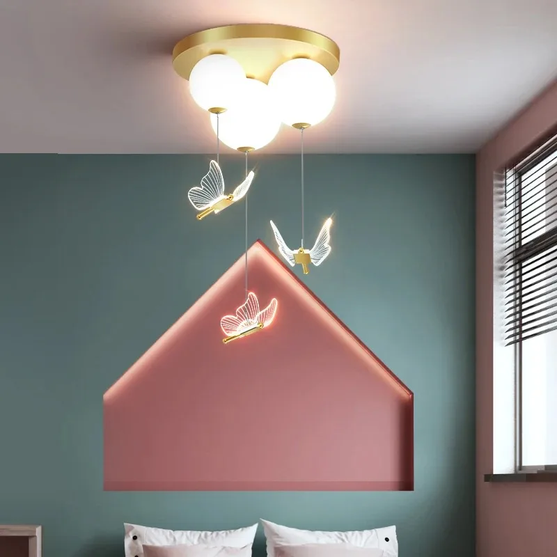 Новые скандинавские детские светильники для спальни planet butterfly подвесные романтические светодиодные потолочные светильники для мальчиков и девочек, декор интерьера комнаты - 0