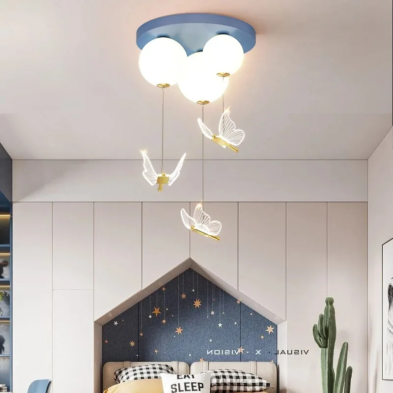 Новые скандинавские детские светильники для спальни planet butterfly подвесные романтические светодиодные потолочные светильники для мальчиков и девочек, декор интерьера комнаты - 3