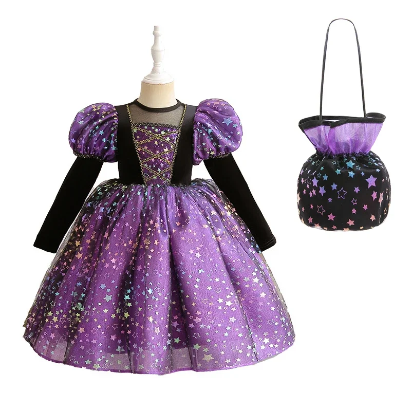 Рождественское бутик-платье для девочек, осенний костюм ведьмы для косплея на Хэллоуин, рождественское платье для девочек, винтажные вечерние платья принцессы - 4