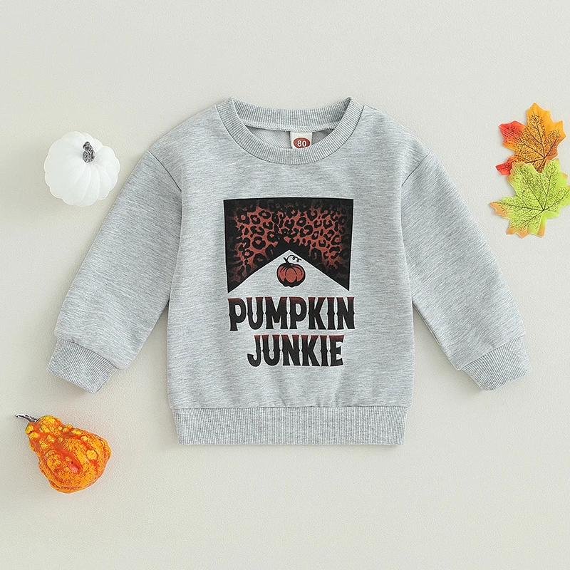 Толстовки для маленьких девочек и мальчиков, одежда на Хэллоуин, пуловеры с круглым вырезом и длинными рукавами и буквенным принтом в виде тыквы, осенние топы - 1
