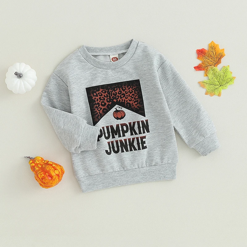 Толстовки для маленьких девочек и мальчиков, одежда на Хэллоуин, пуловеры с круглым вырезом и длинными рукавами и буквенным принтом в виде тыквы, осенние топы - 3